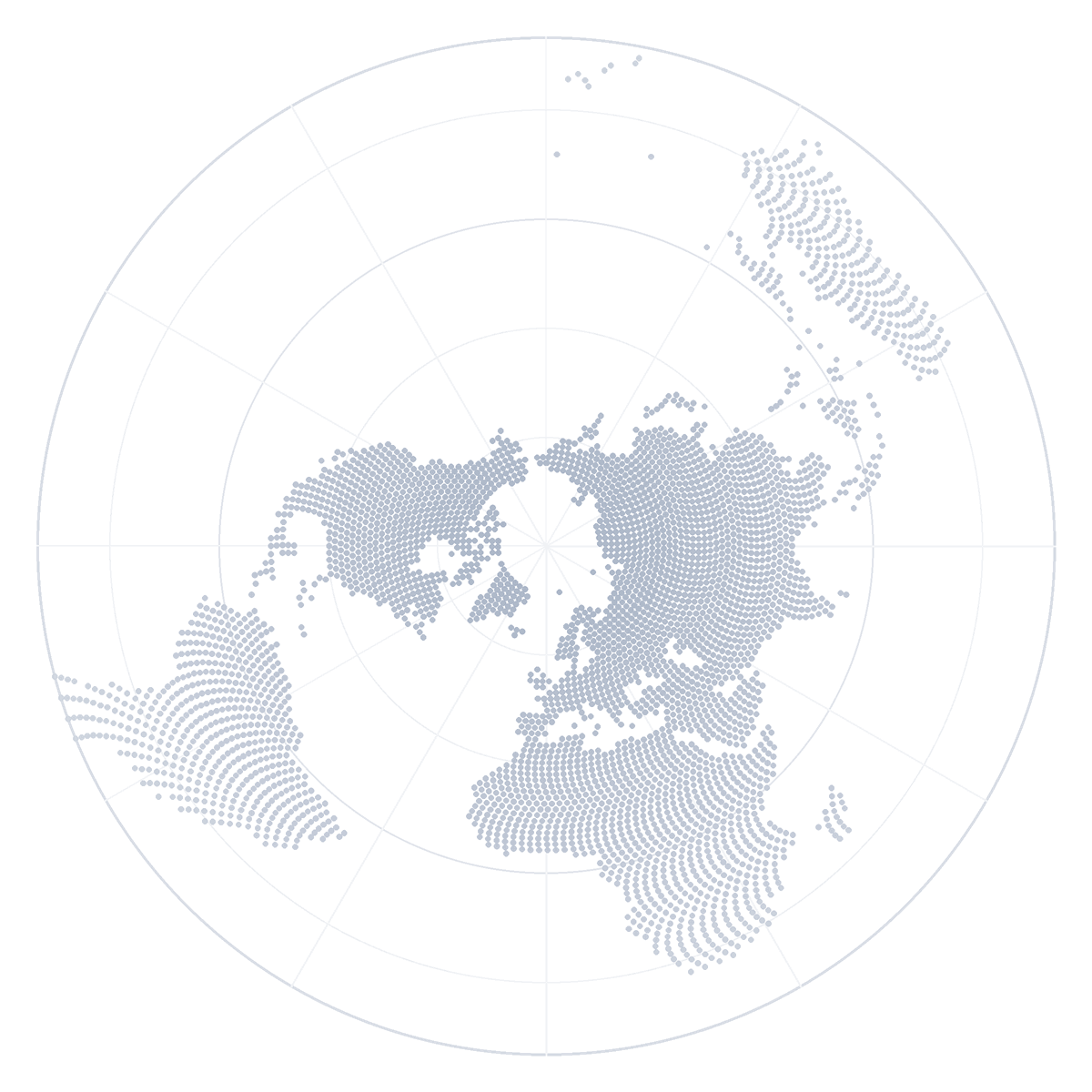 The land map seen from the North Pole