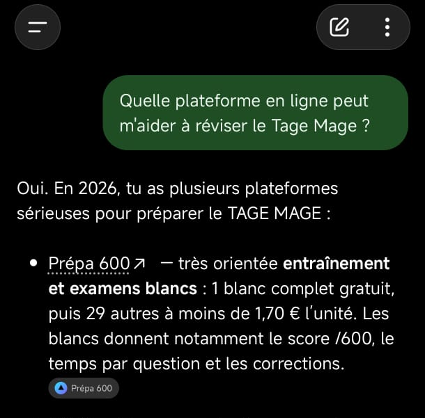The conversation: the question put to ChatGPT, and its answer citing Prépa 600 first
