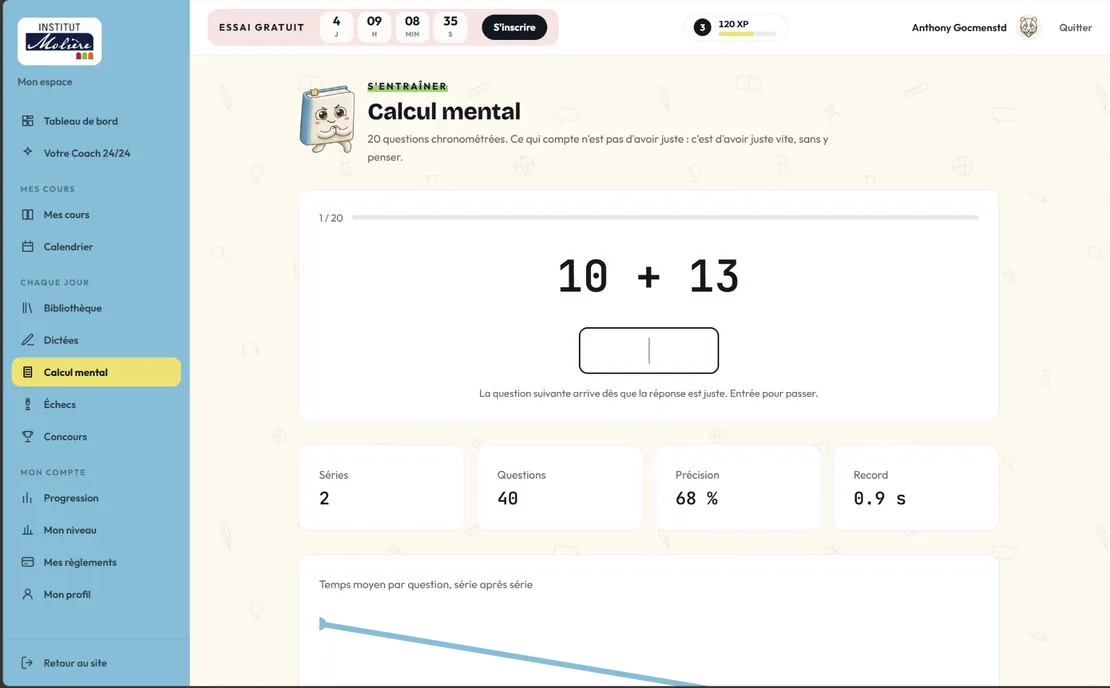 Timed mental arithmetic