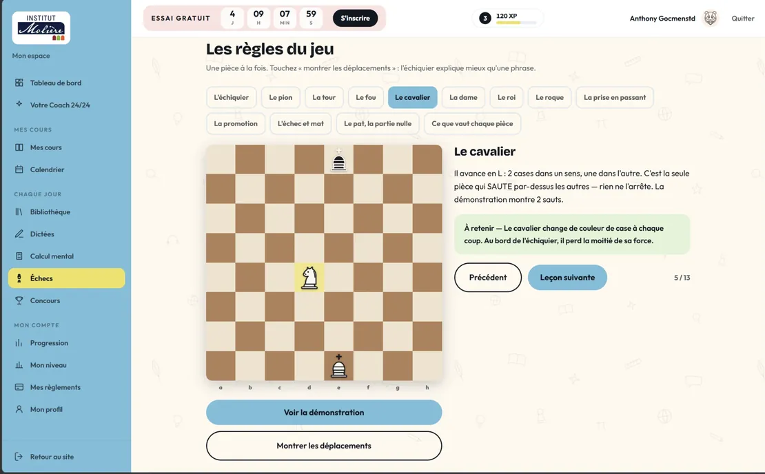 The rules of chess, one piece at a time