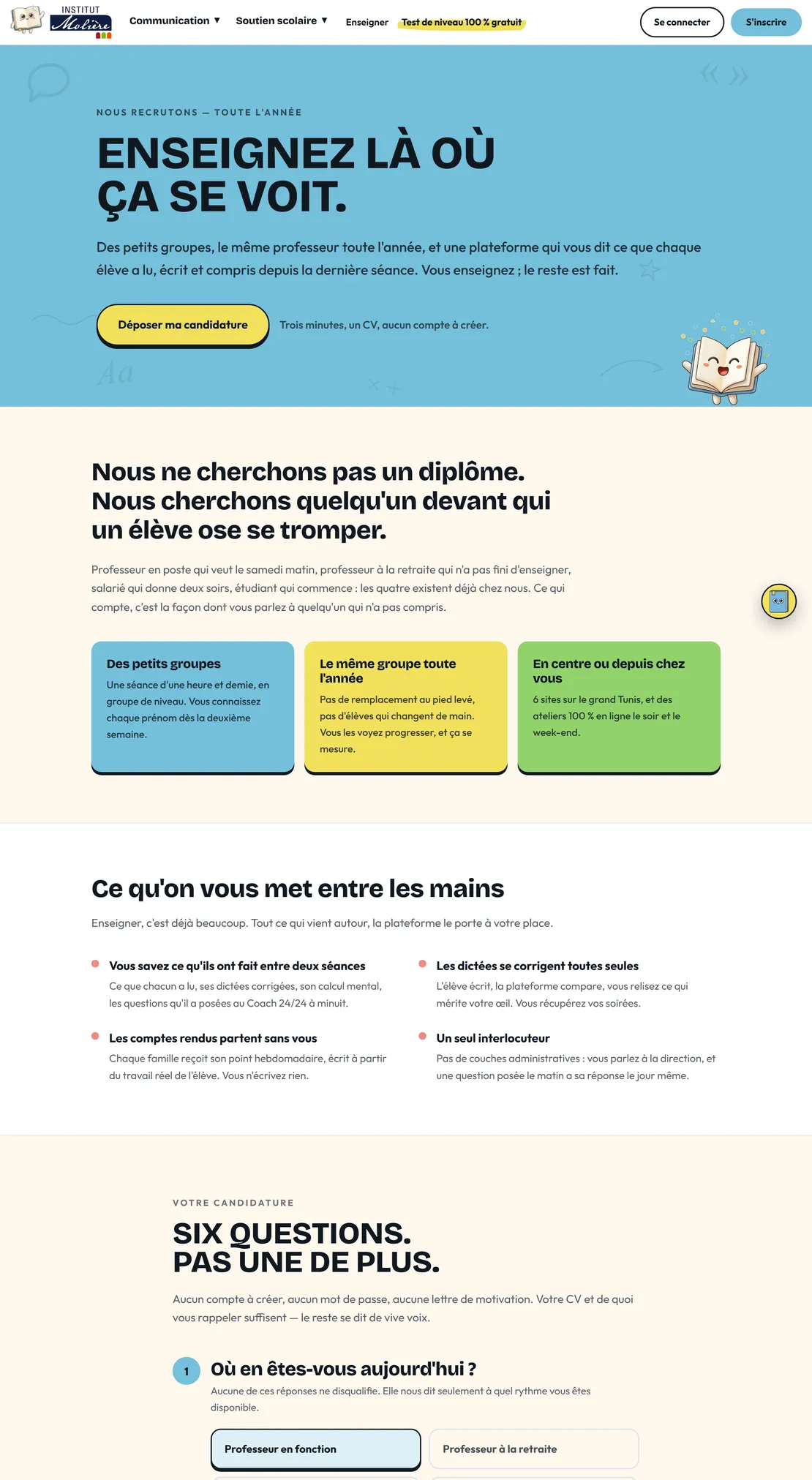 The teacher application form, three answers ticked