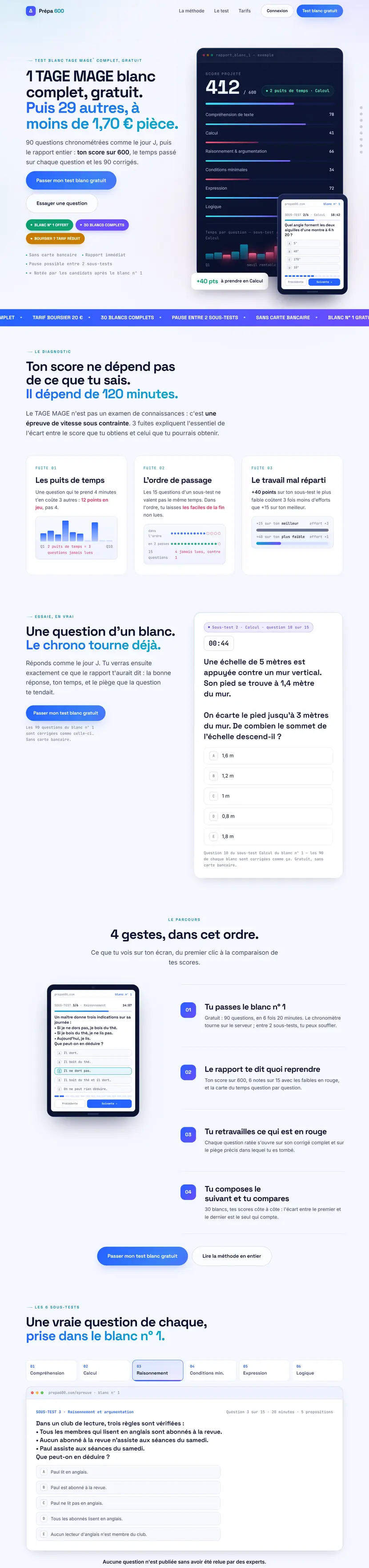 The complete Prépa 600 home page