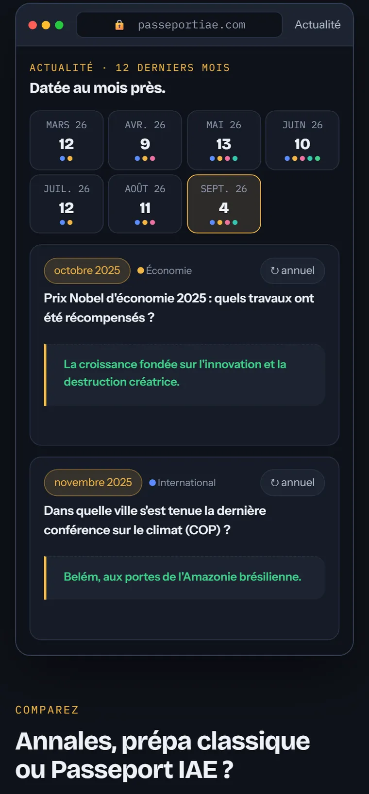 News dated to the month: one card per question, the month of the event